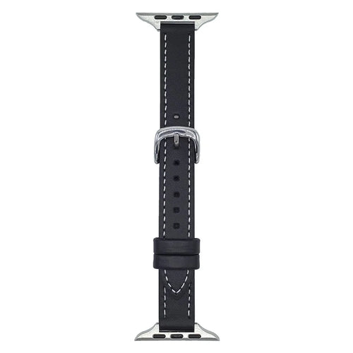 Genuine Lambskin Leather Bands For Apple Watch Series 11 10 42mm / 9 8 7 41mm / SE3 SE2 SE 6 5 4 40mm / 3 2 1 38mm Wrist Strap - Black - 1