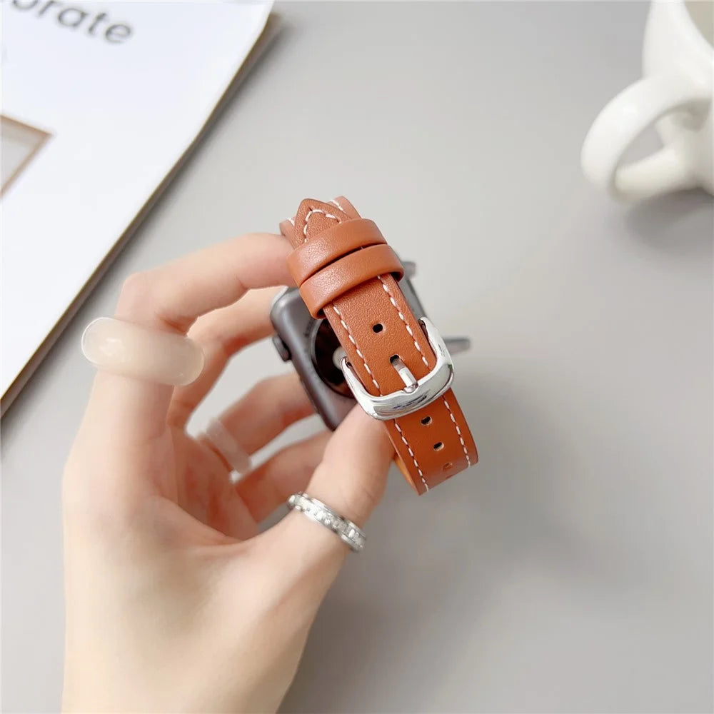 Genuine Lambskin Leather Bands For Apple Watch Series 11 10 42mm / 9 8 7 41mm / SE3 SE2 SE 6 5 4 40mm / 3 2 1 38mm Wrist Strap - Black - 3