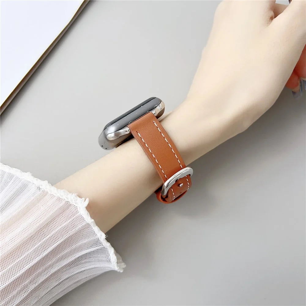Genuine Lambskin Leather Bands For Apple Watch Series 11 10 42mm / 9 8 7 41mm / SE3 SE2 SE 6 5 4 40mm / 3 2 1 38mm Wrist Strap - Black - 4