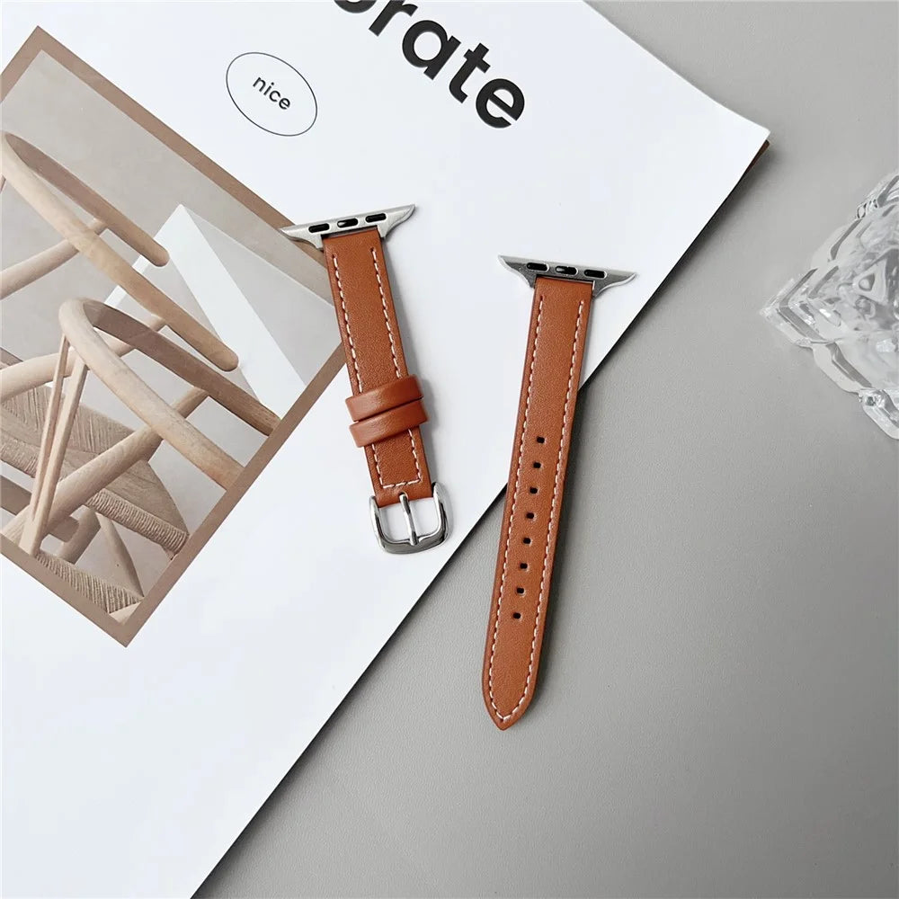 Genuine Lambskin Leather Bands For Apple Watch Series 11 10 42mm / 9 8 7 41mm / SE3 SE2 SE 6 5 4 40mm / 3 2 1 38mm Wrist Strap - Black - 6