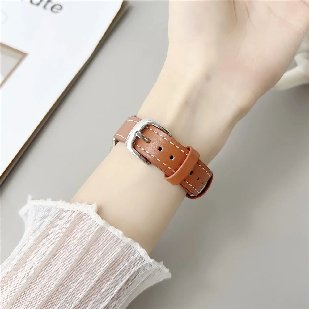Genuine Lambskin Leather Bands For Apple Watch Ultra 3 2 1 49mm / Series 11 10 46mm / 9 8 7 45mm / SE3 SE2 SE 6 5 4 44mm / 3 2 1 42mm Wrist Strap - Black - 5