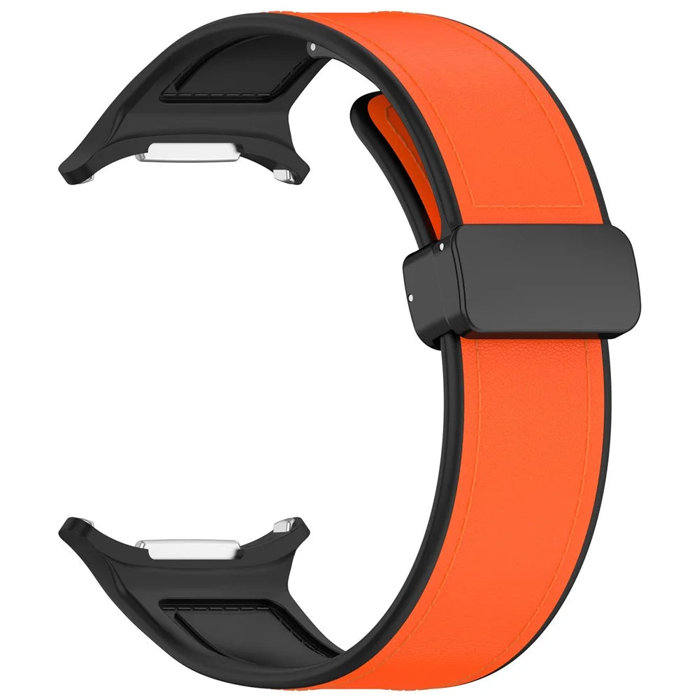 For Samsung Galaxy Watch Ultra2 47mm / Watch Ultra (2025) 47mm / Watch Ultra 47mm Bands Silicone Leather Coated Watch Strap with Magnetic Buckle - Orange - 1