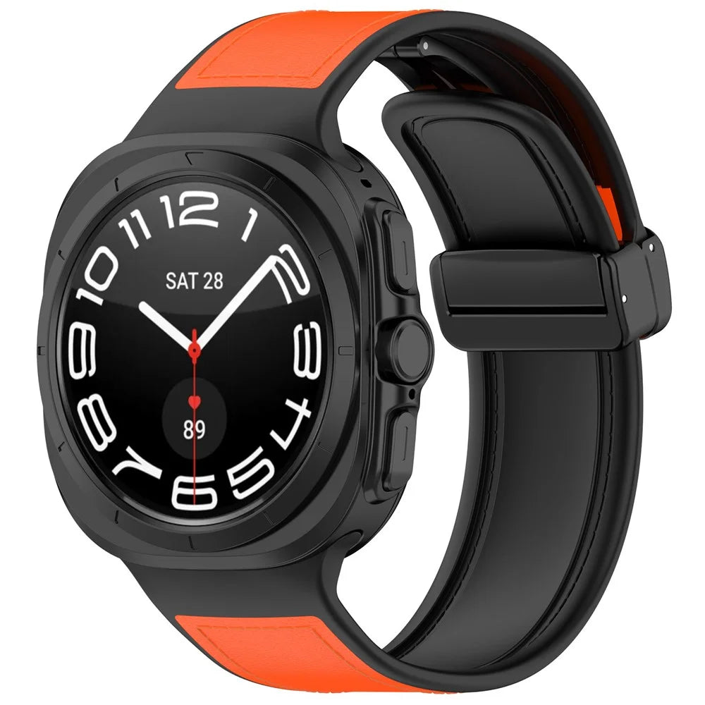 For Samsung Galaxy Watch Ultra2 47mm / Watch Ultra (2025) 47mm / Watch Ultra 47mm Bands Silicone Leather Coated Watch Strap with Magnetic Buckle - Orange - 2
