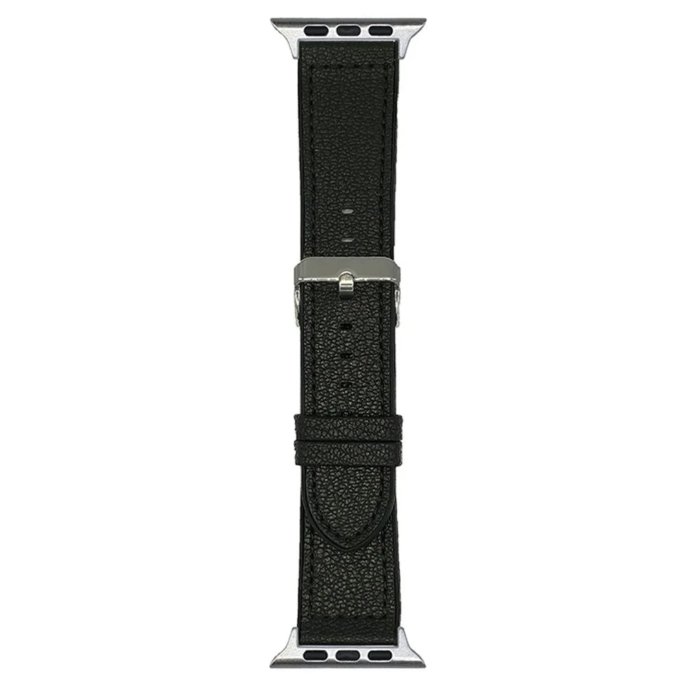 Watch Band For Apple Watch Ultra 3 2 1 49mm / Series 11 10 46mm / 9 8 7 45mm / SE3 SE2 SE 6 5 4 44mm / 3 2 1 42mm Silicone Leather Coated Wrist Strap - Black - 1