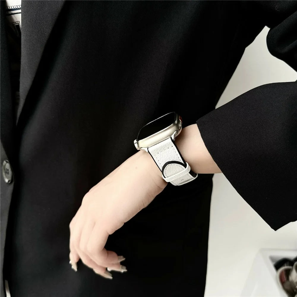 Watch Band For Apple Watch Ultra 3 2 1 49mm / Series 11 10 46mm / 9 8 7 45mm / SE3 SE2 SE 6 5 4 44mm / 3 2 1 42mm Silicone Leather Coated Wrist Strap - Black - 6