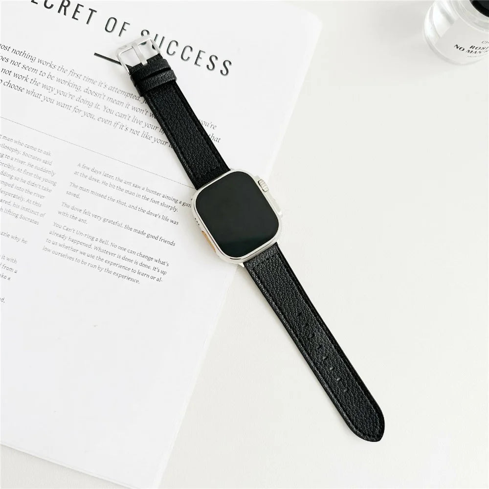 Watch Band For Apple Watch Series 11 10 42mm / 9 8 7 41mm / SE3 SE2 SE 6 5 4 40mm / 3 2 1 38mm Silicone Leather Coated Wrist Strap - Black - 2