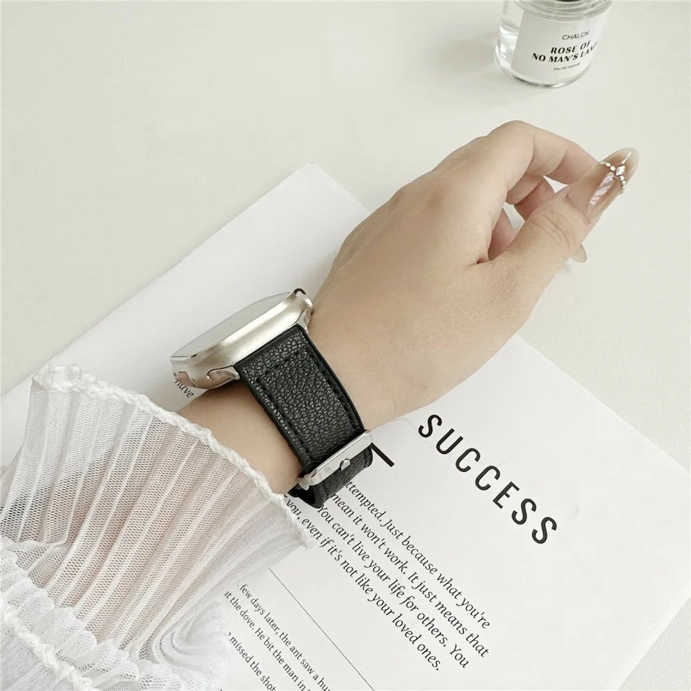 Watch Band For Apple Watch Series 11 10 42mm / 9 8 7 41mm / SE3 SE2 SE 6 5 4 40mm / 3 2 1 38mm Silicone Leather Coated Wrist Strap - Black - 4