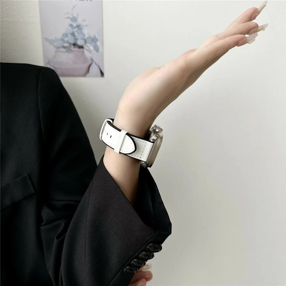 Watch Band For Apple Watch Series 11 10 42mm / 9 8 7 41mm / SE3 SE2 SE 6 5 4 40mm / 3 2 1 38mm Silicone Leather Coated Wrist Strap - Black - 7
