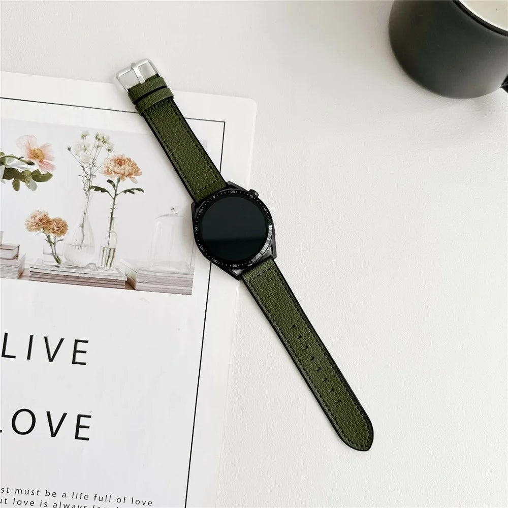 20mm Universal Watch Band For Samsung Galaxy Watch7  /  Watch6 Silicone Leather Coated Wrist Strap - Army Green - 2
