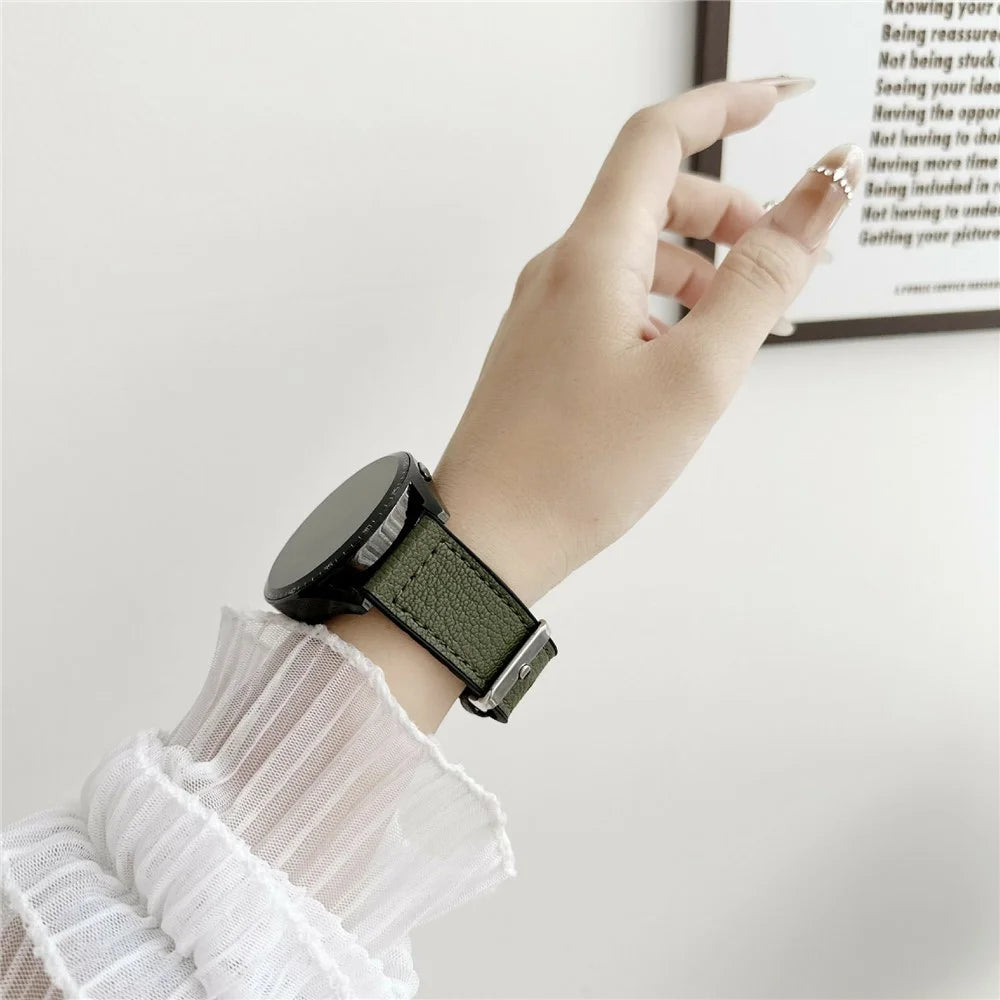 20mm Universal Watch Band For Samsung Galaxy Watch7  /  Watch6 Silicone Leather Coated Wrist Strap - Army Green - 4