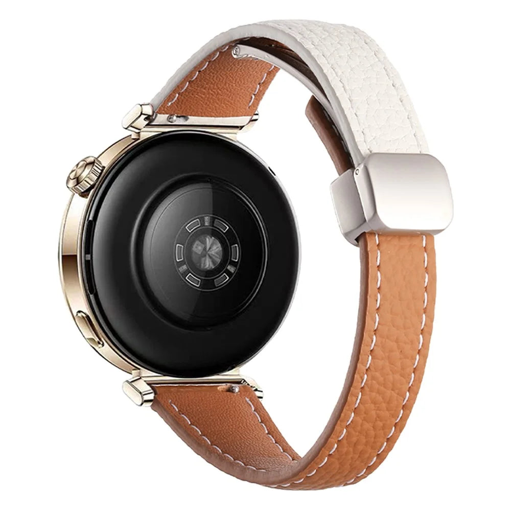 For Samsung Galaxy Watch7 40mm / 44mm Genuine Cow Leather Watch Band 20mm Replacement Strap - White+Brown - 1