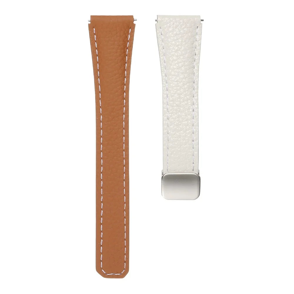 For Samsung Galaxy Watch7 40mm / 44mm Genuine Cow Leather Watch Band 20mm Replacement Strap - White+Brown - 2