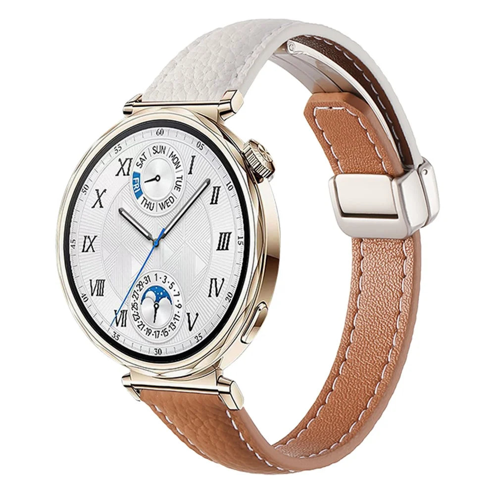 For Samsung Galaxy Watch7 40mm / 44mm Genuine Cow Leather Watch Band 20mm Replacement Strap - White+Brown - 3