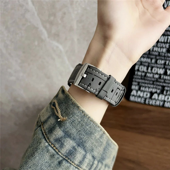 Leather Wrist Straps with Pattern For Samsung Galaxy Watch7  /  Watch6 20mm Universal Watch Bands - Grey - 4