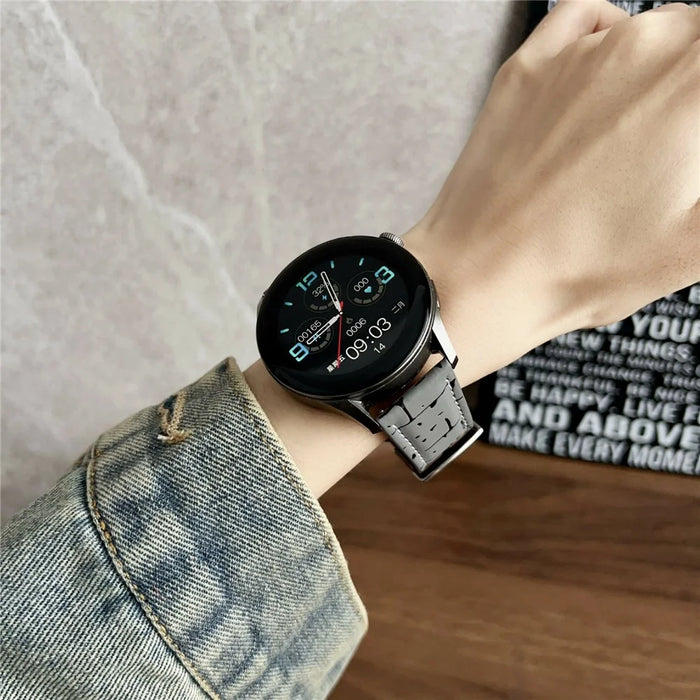 Leather Wrist Straps with Pattern For Huawei Watch GT 5 46mm 22mm Universal Watch Bands - Grey - 3