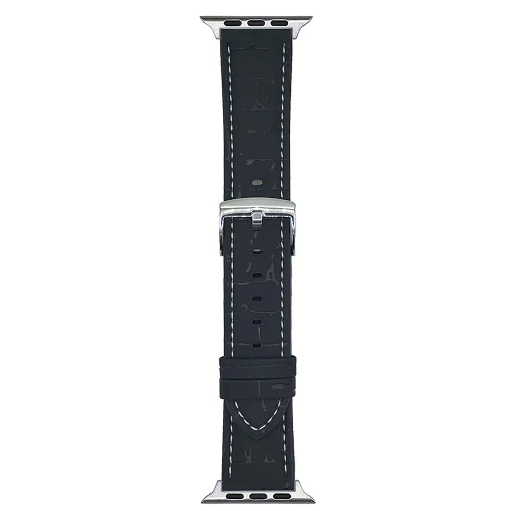 Leather Wrist Straps with Pattern For Apple Watch Series 11 10 42mm / 9 8 7 41mm / SE3 SE2 SE 6 5 4 40mm / 3 2 1 38mm Watch Bands - Black - 1