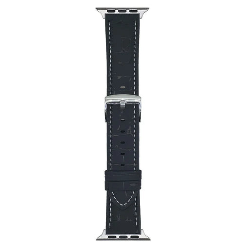 Leather Wrist Straps with Pattern For Apple Watch Ultra 3 2 1 49mm / Series 11 10 46mm / 9 8 7 45mm / SE3 SE2 SE 6 5 4 44mm / 3 2 1 42mm Watch Bands - Black - 1