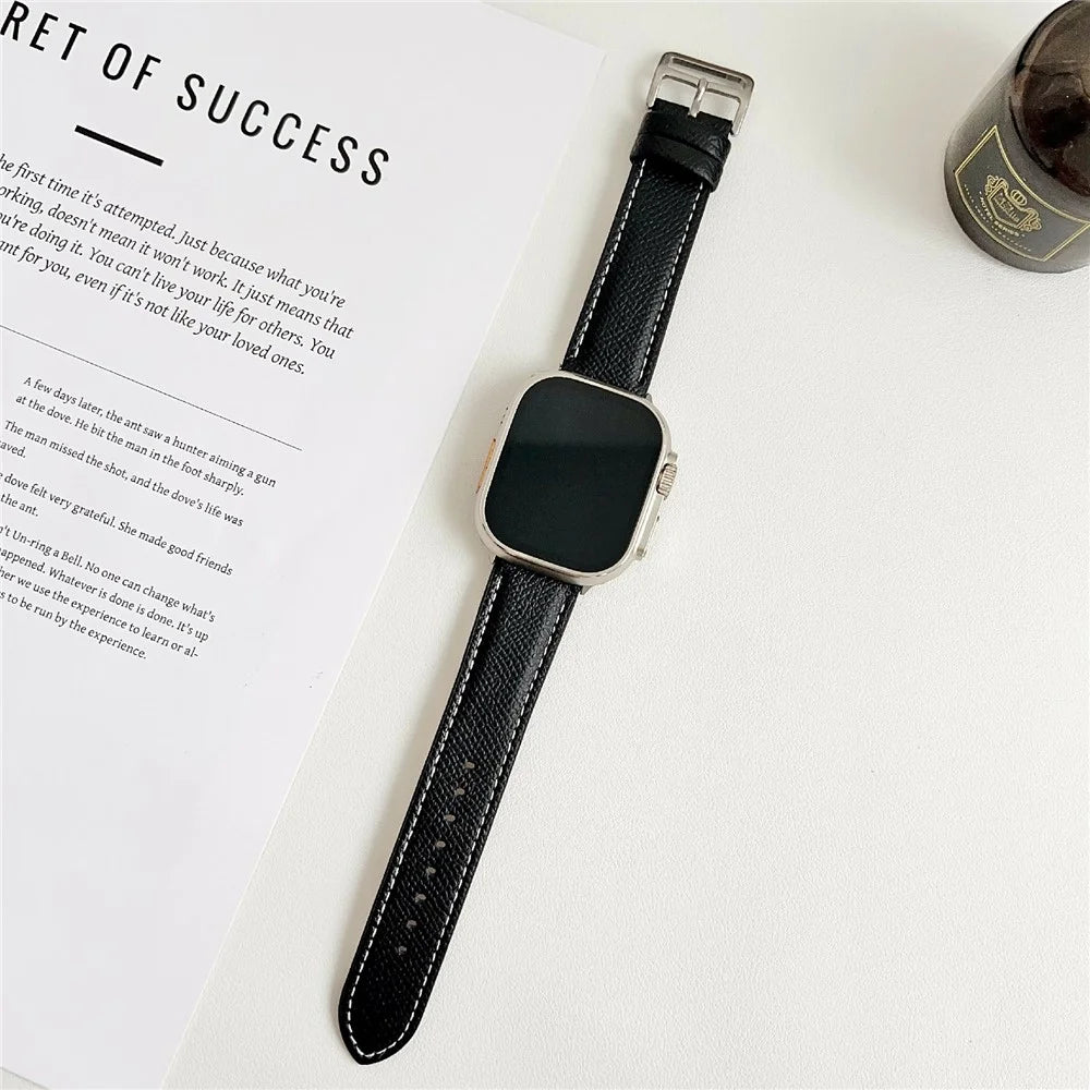 Palm Pattern Leather Watch Bands For Apple Watch Series 11 10 42mm / 9 8 7 41mm / SE3 SE2 SE 6 5 4 40mm / 3 2 1 38mm - Black - 2