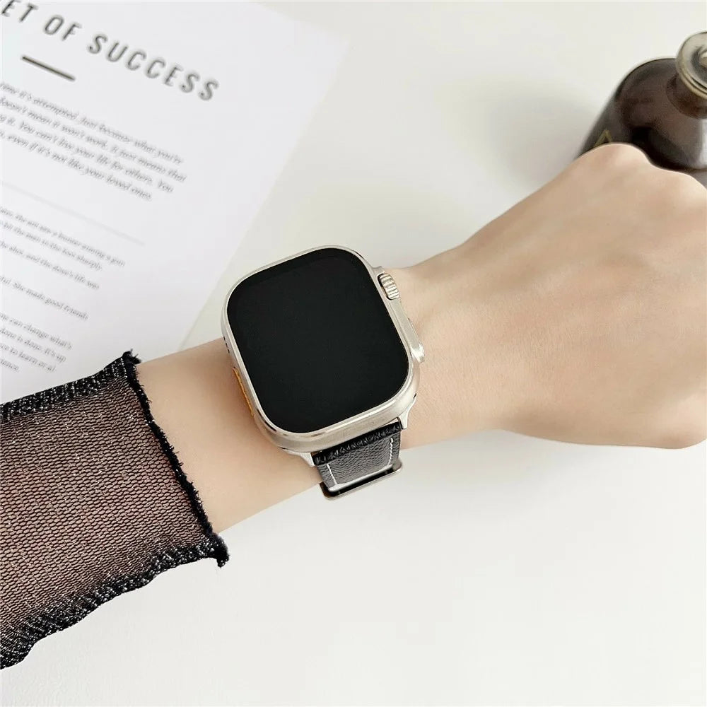 Palm Pattern Leather Watch Bands For Apple Watch Series 11 10 42mm / 9 8 7 41mm / SE3 SE2 SE 6 5 4 40mm / 3 2 1 38mm - Black - 3