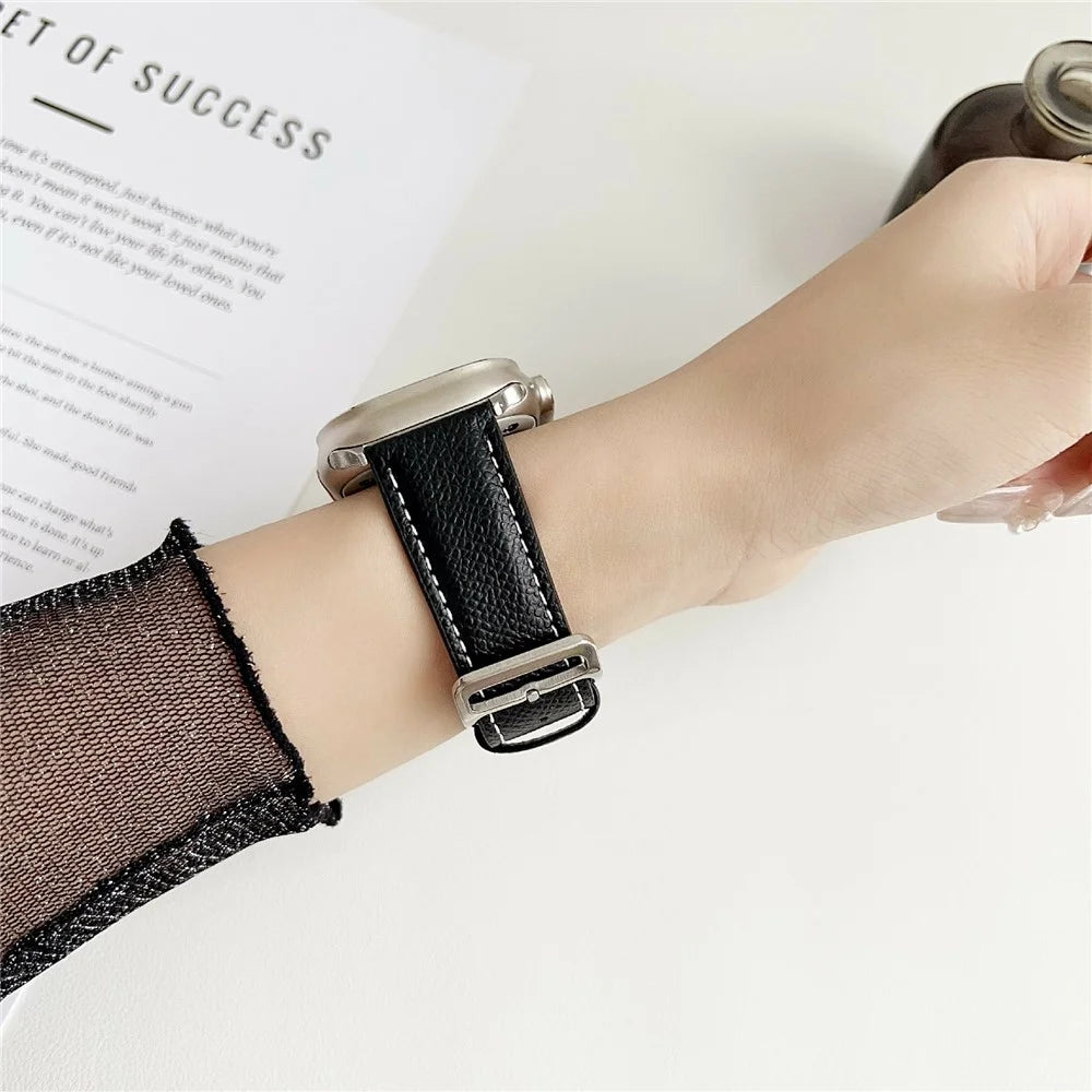 Palm Pattern Leather Watch Bands For Apple Watch Series 11 10 42mm / 9 8 7 41mm / SE3 SE2 SE 6 5 4 40mm / 3 2 1 38mm - Black - 4