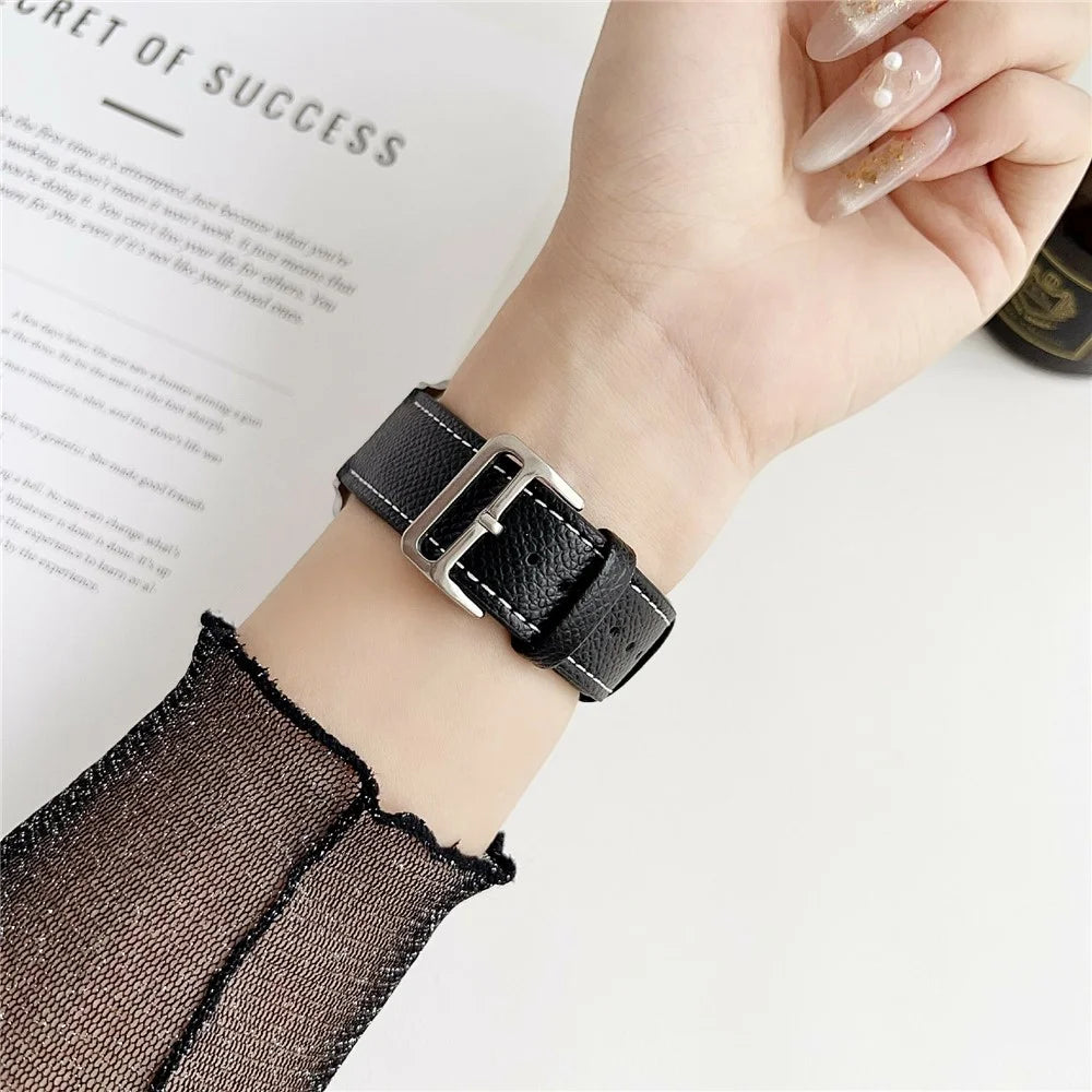 Palm Pattern Leather Watch Bands For Apple Watch Series 11 10 42mm / 9 8 7 41mm / SE3 SE2 SE 6 5 4 40mm / 3 2 1 38mm - Black - 5