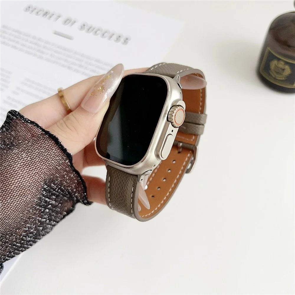 Palm Pattern Leather Watch Bands For Apple Watch Series 11 10 42mm / 9 8 7 41mm / SE3 SE2 SE 6 5 4 40mm / 3 2 1 38mm - Black - 6