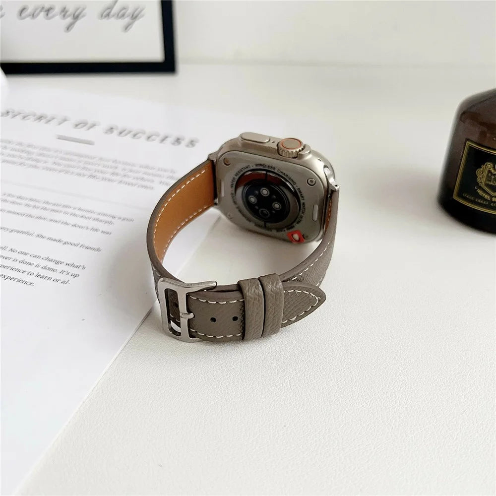 Palm Pattern Leather Watch Bands For Apple Watch Ultra 3 2 1 49mm / Series 11 10 46mm / 9 8 7 45mm / SE3 SE2 SE 6 5 4 44mm / 3 2 1 42mm - Black - 7