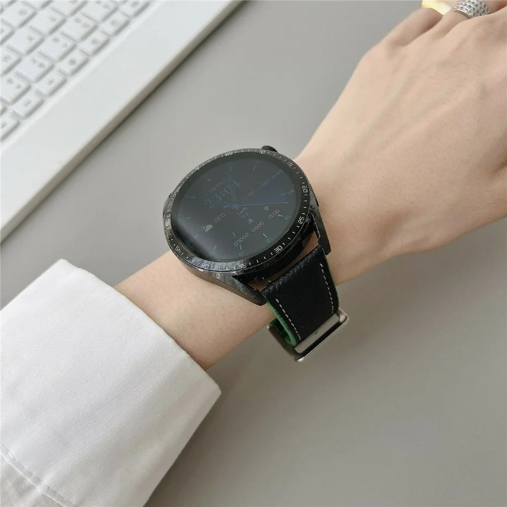 Dual Color Leather Bands For Huawei Watch GT 5 41mm Watchbands 18mm Universal Wrist Strap - Black - 3
