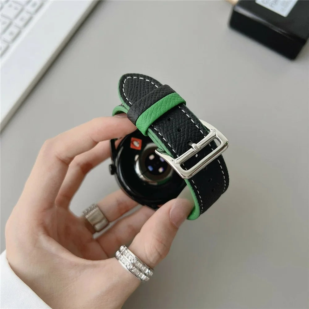 Dual Color Leather Bands For Huawei Watch GT 5 41mm Watchbands 18mm Universal Wrist Strap - Black - 5