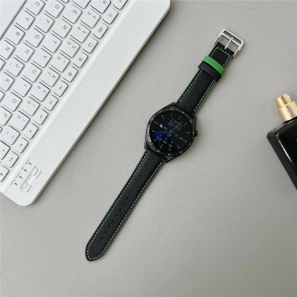 Dual Color Leather Bands For Samsung Galaxy Watch7  /  Watch6 Watchbands 20mm Universal Wrist Strap - Black - 2