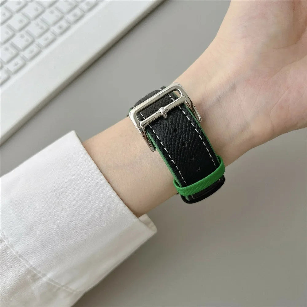 Dual Color Leather Bands For Samsung Galaxy Watch7  /  Watch6 Watchbands 20mm Universal Wrist Strap - Black - 4