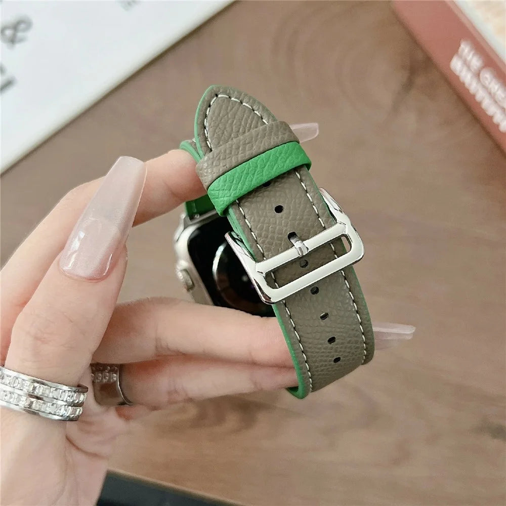 Dual Color Leather Bands For Apple Watch Series 11 10 42mm / 9 8 7 41mm / SE3 SE2 SE 6 5 4 40mm / 3 2 1 38mm Watchbands Wrist Strap - Brown - 4