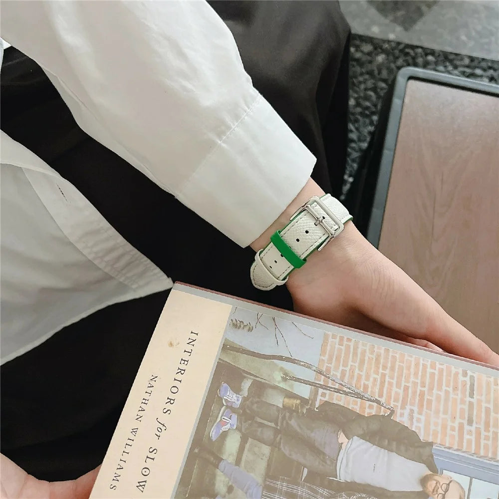 Dual Color Leather Bands For Apple Watch Ultra 3 2 1 49mm / Series 11 10 46mm / 9 8 7 45mm / SE3 SE2 SE 6 5 4 44mm / 3 2 1 42mm Watchbands Wrist Strap - Brown - 7