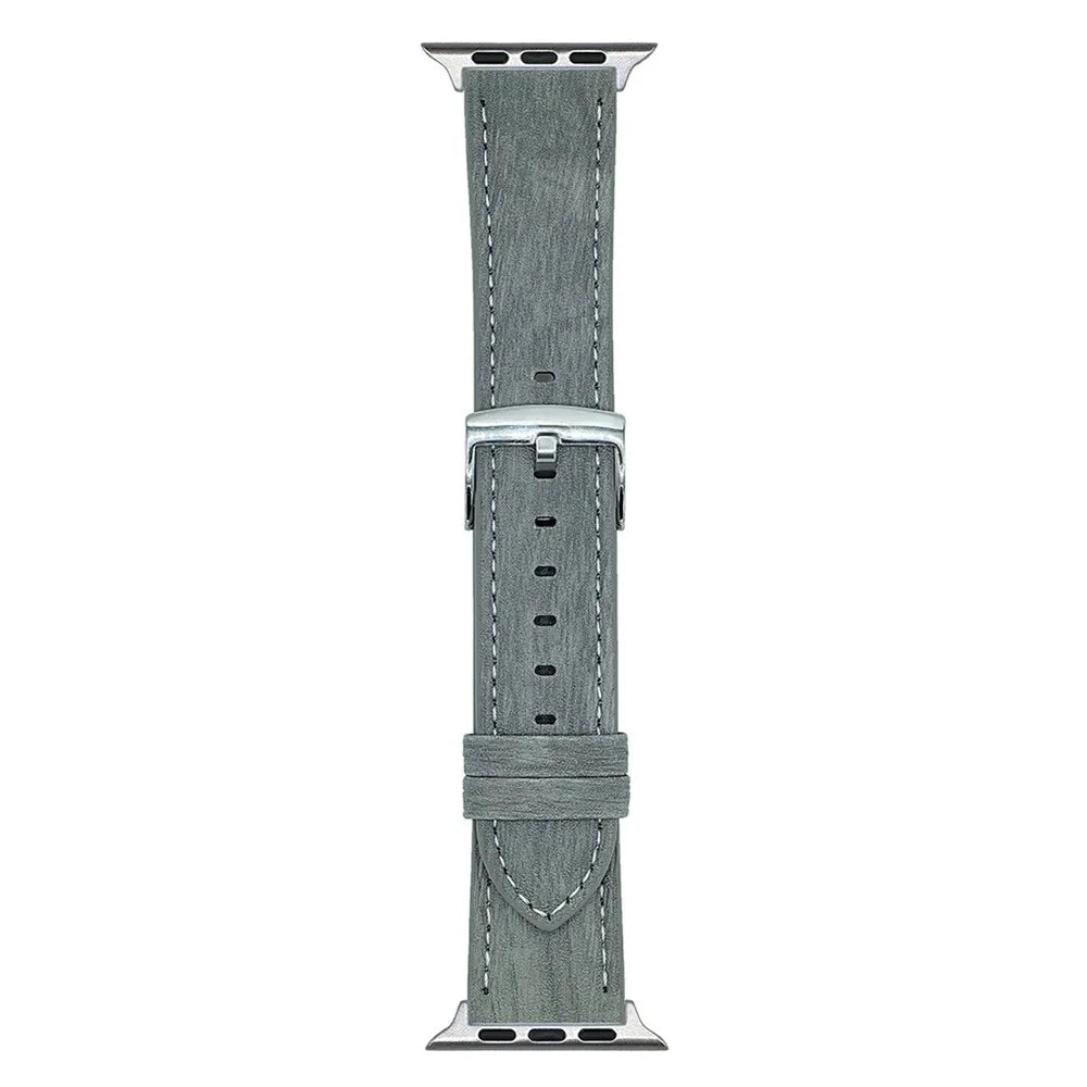 Wood Grain Leather Bands For Apple Watch Series 11 10 42mm / 9 8 7 41mm / SE3 SE2 SE 6 5 4 40mm / 3 2 1 38mm Watch Band Wrist Strap - Light Grey - 1