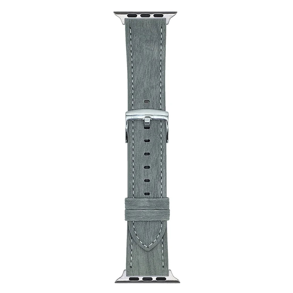 Wood Grain Leather Bands For Apple Watch Ultra 3 2 1 49mm / Series 11 10 46mm / 9 8 7 45mm / SE3 SE2 SE 6 5 4 44mm / 3 2 1 42mm Watch Band Wrist Strap - Light Grey - 1