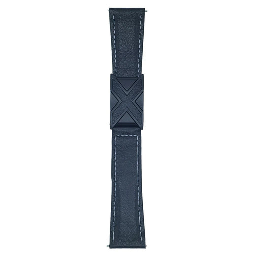 Genuine Leather Watch Band For Samsung Galaxy Watch7 /  Watch6 Universal 20mm Strap with Magnetic Clasp X-Buckle - Black - 1