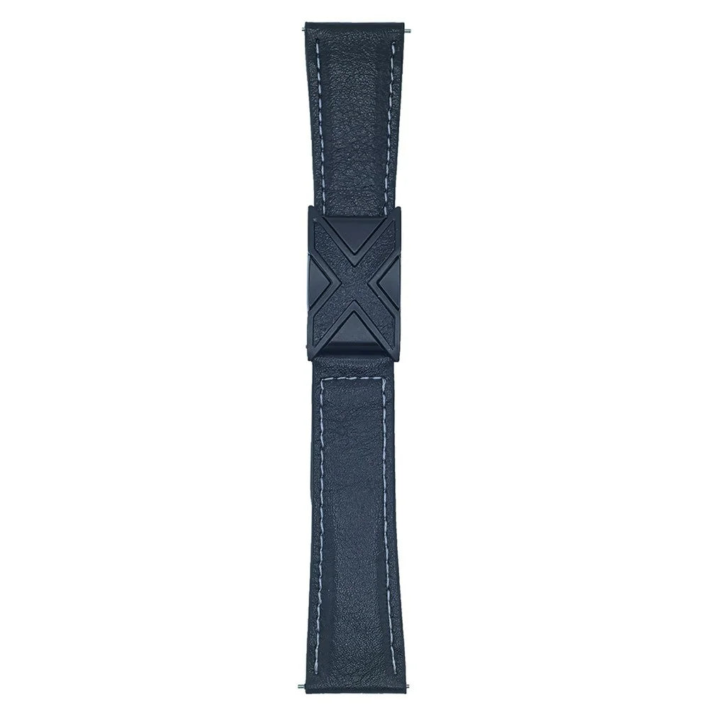 Genuine Leather Watch Band For Huawei Watch GT 5 46mm Universal 22mm Strap with Magnetic Clasp X-Buckle - Black - 1