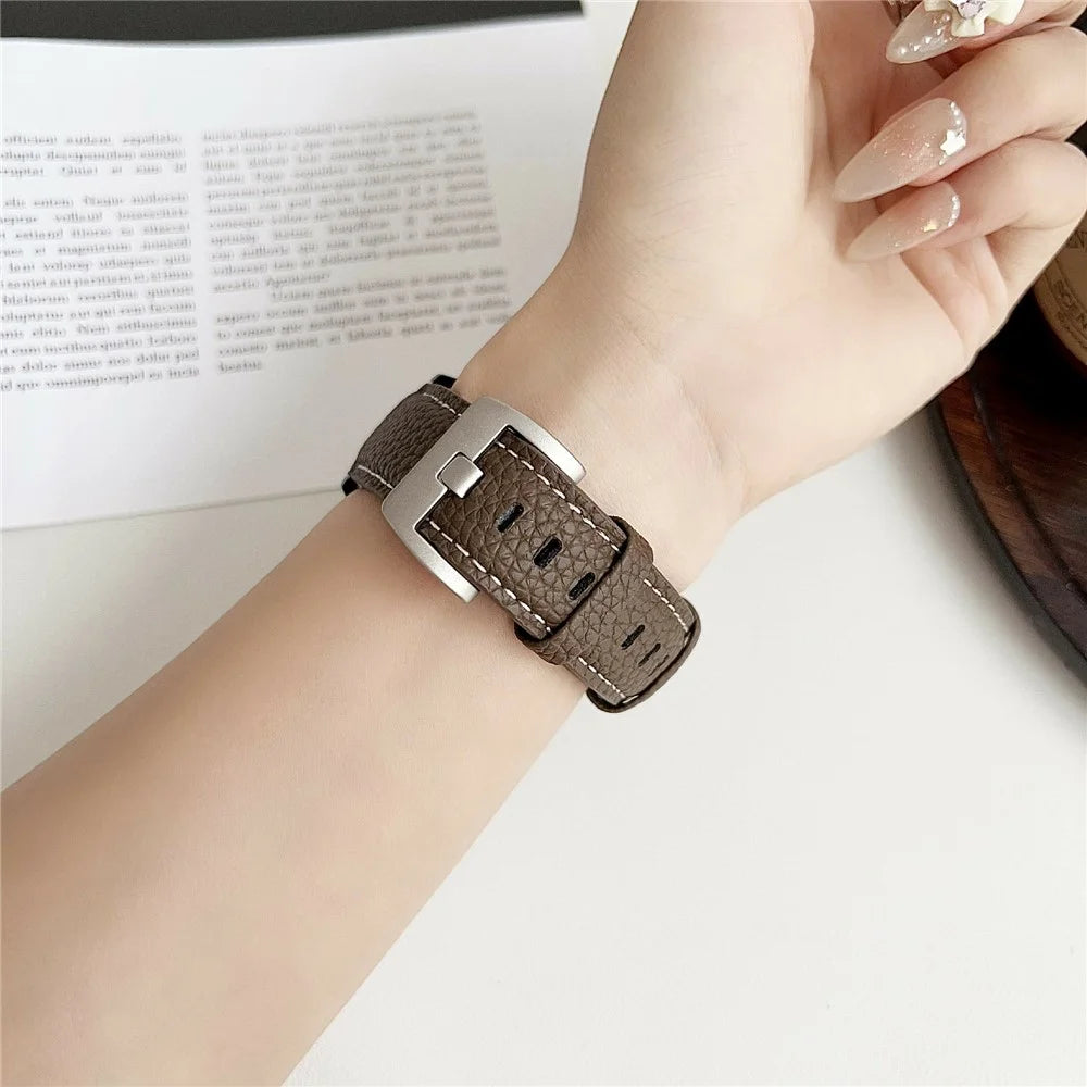 Litchi Texture Leather Band For Samsung Galaxy Watch7  /  Watch6 Watchbands Universal 20mm Strap - Grey Brown - 3