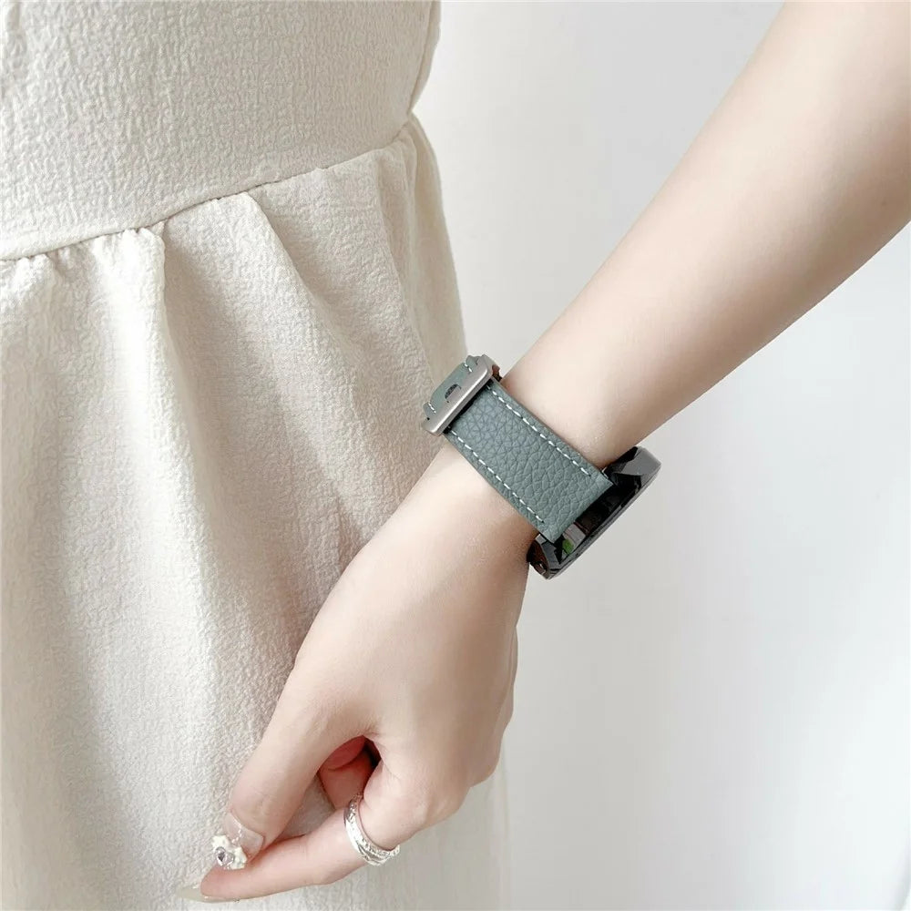 Litchi Texture Leather Band For Samsung Galaxy Watch7  /  Watch6 Watchbands Universal 20mm Strap - Grey Brown - 6
