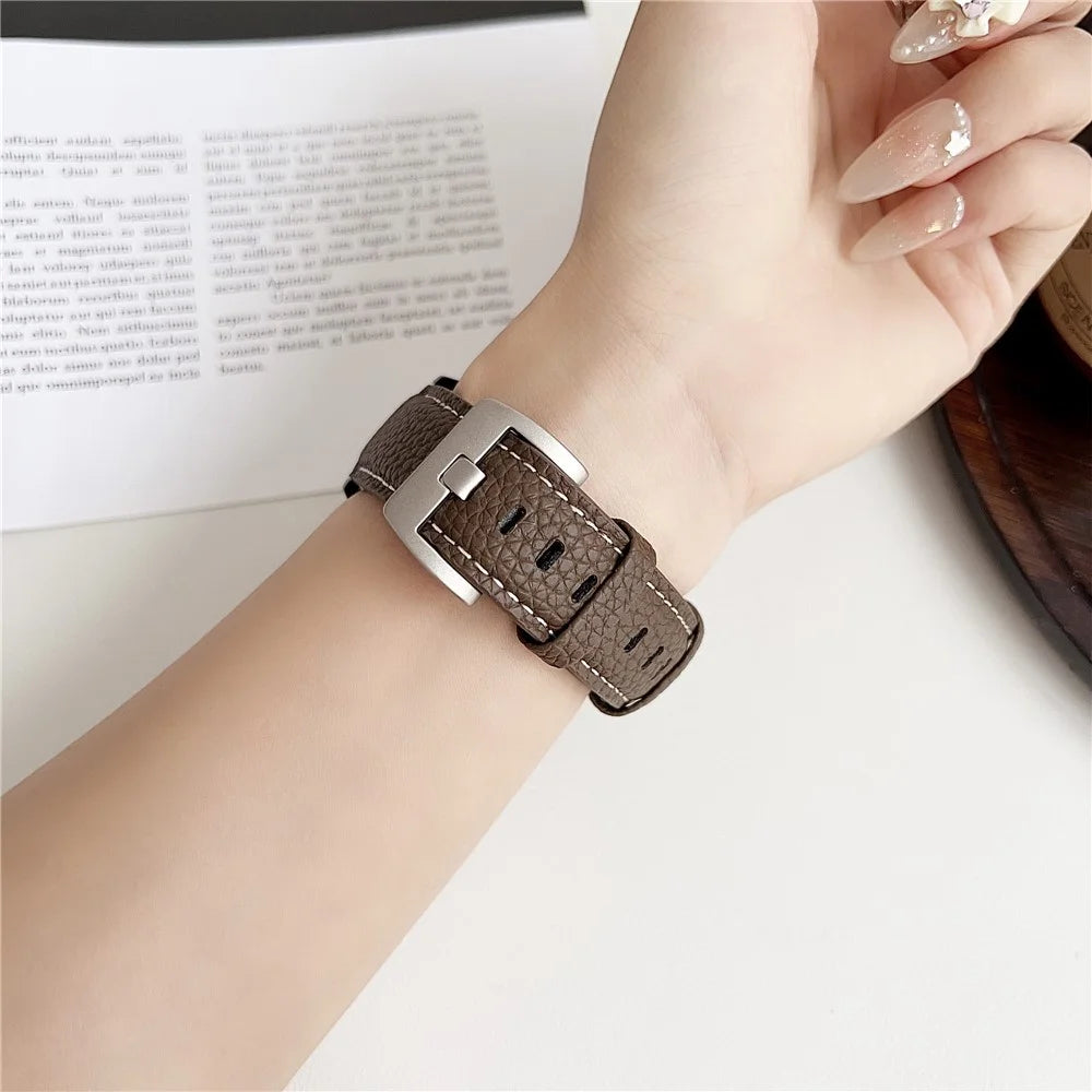 Litchi Texture Leather Band For Huawei Watch GT 5 46mm Watchbands Universal 22mm Strap - Midnight Green - 3
