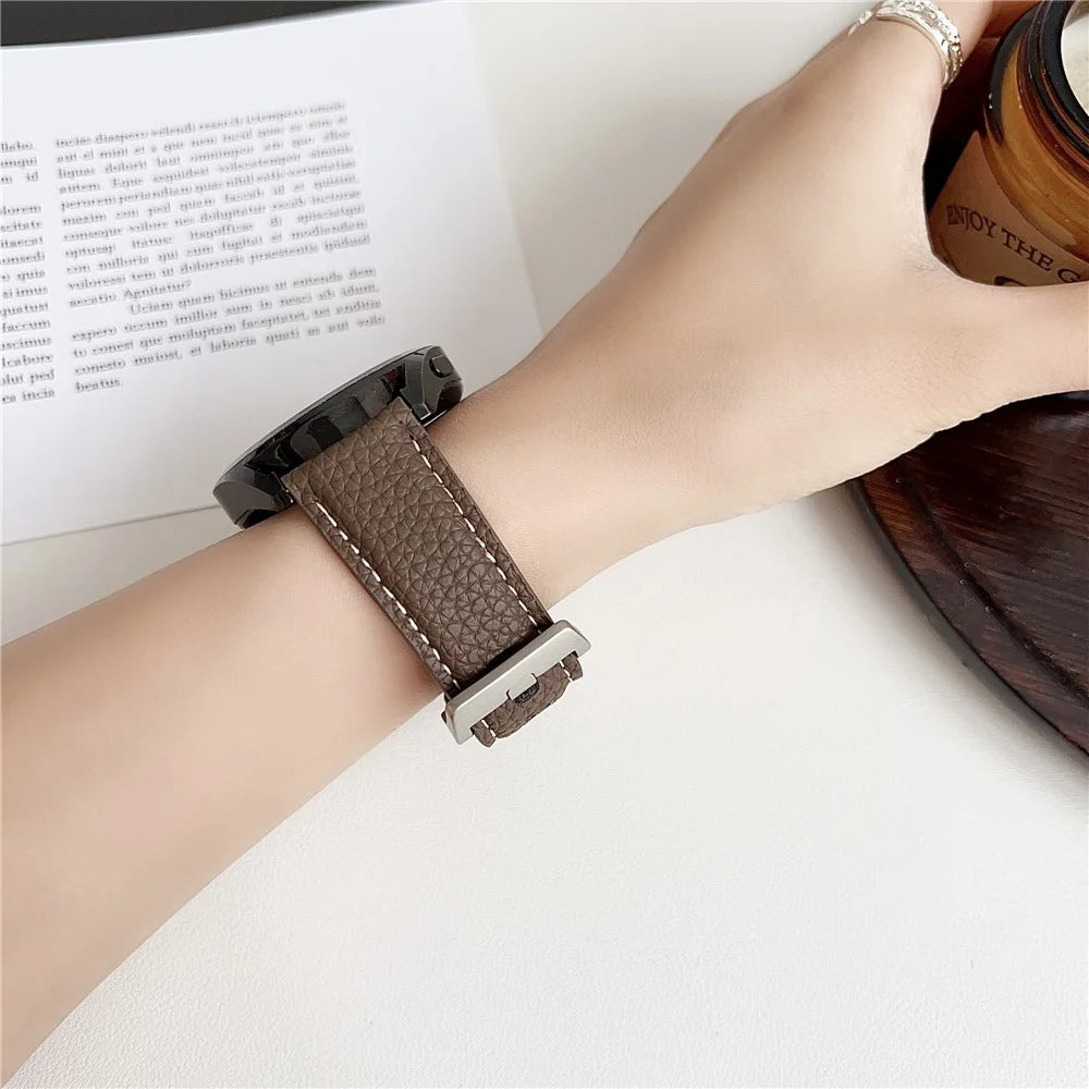 Litchi Texture Leather Band For Huawei Watch GT 5 46mm Watchbands Universal 22mm Strap - Midnight Green - 4