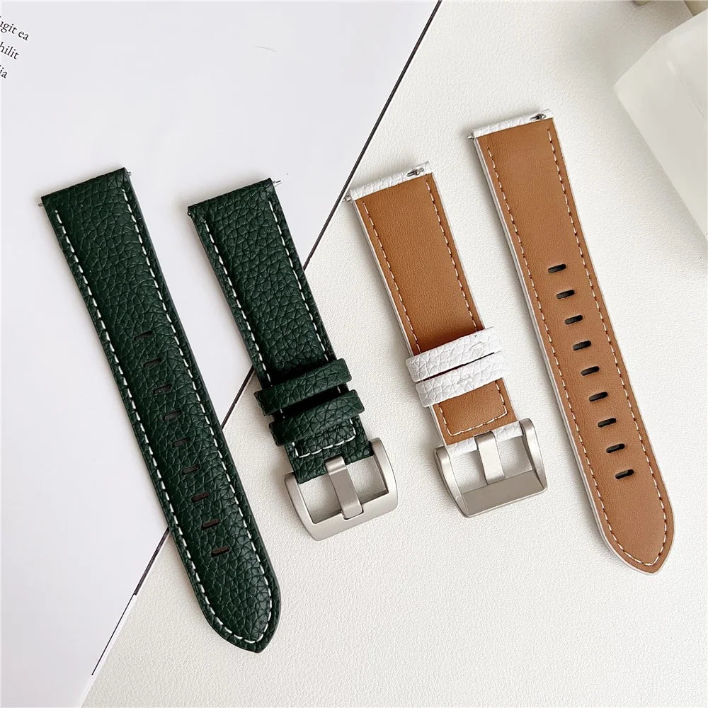Litchi Texture Leather Band For Huawei Watch GT 5 46mm Watchbands Universal 22mm Strap - Midnight Green - 5