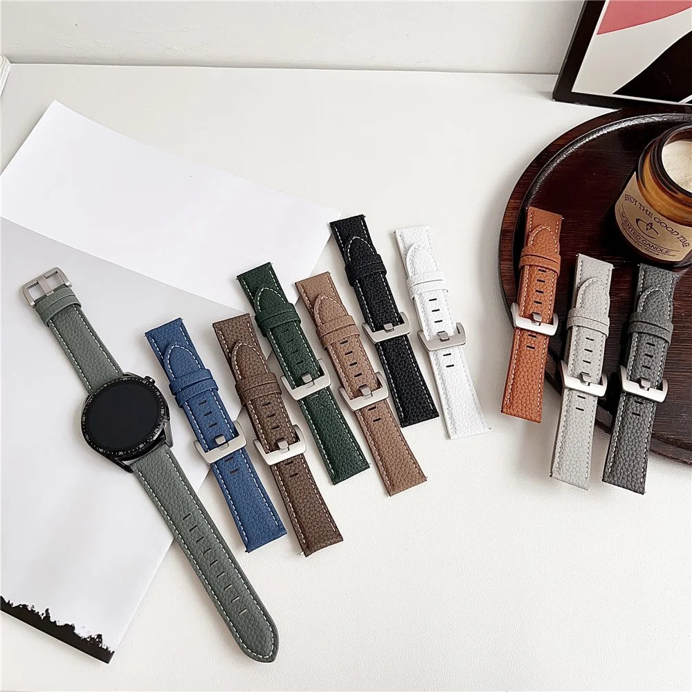 Litchi Texture Leather Band For Huawei Watch GT 5 46mm Watchbands Universal 22mm Strap - Midnight Green - 6