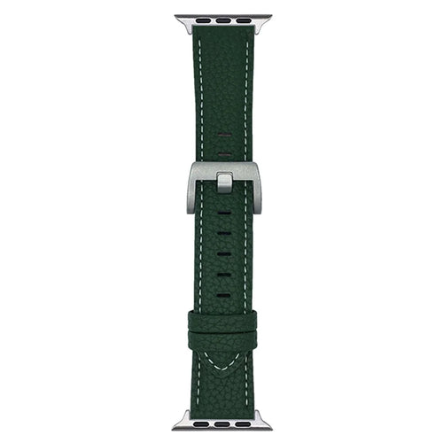 Litchi Texture Leather Band For Apple Watch Ultra 3 2 1 49mm / Series 11 10 46mm / 9 8 7 45mm / SE3 SE2 SE 6 5 4 44mm / 3 2 1 42mm Watchbands Wrist Strap - Midnight Green - 1
