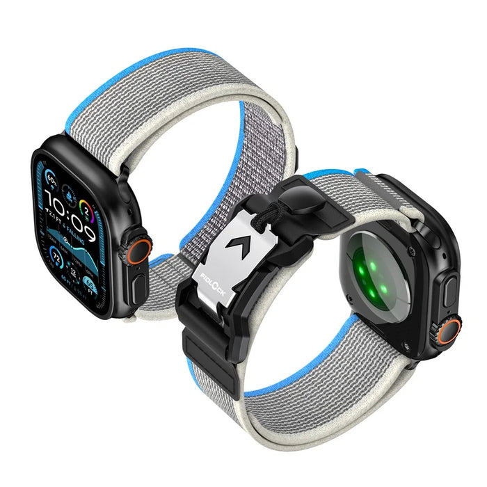 Watch Band For Apple Watch Ultra 3 2 1 49mm / Series 11 10 46mm / 9 8 7 45mm / SE3 SE2 SE 6 5 4 44mm / 3 2 1 42mm FIDLOCK Magnetic Nylon Sport Strap - Blue + Grey - 2