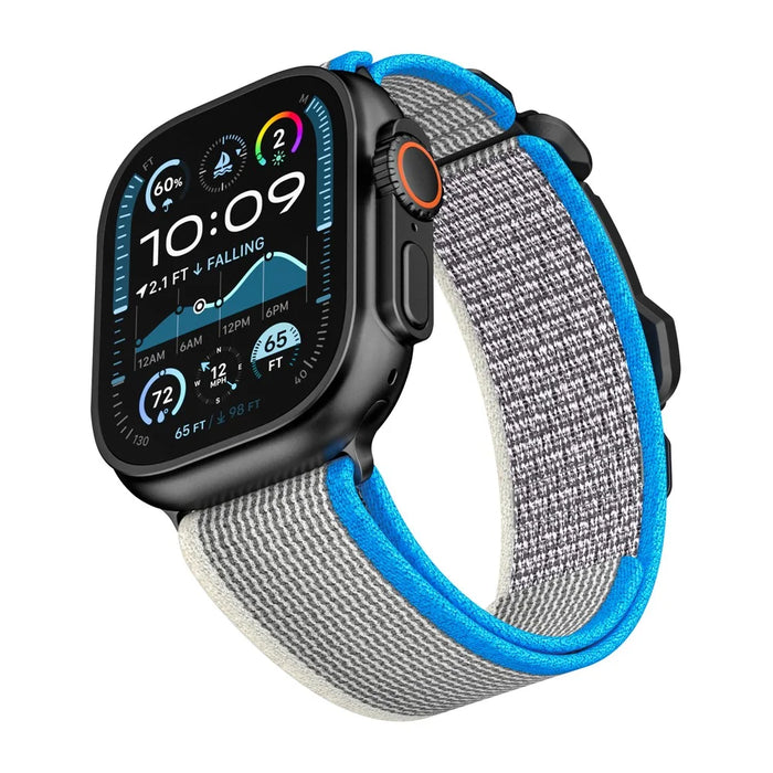 Watch Band For Apple Watch Ultra 3 2 1 49mm / Series 11 10 46mm / 9 8 7 45mm / SE3 SE2 SE 6 5 4 44mm / 3 2 1 42mm FIDLOCK Magnetic Nylon Sport Strap - Blue + Grey - 3