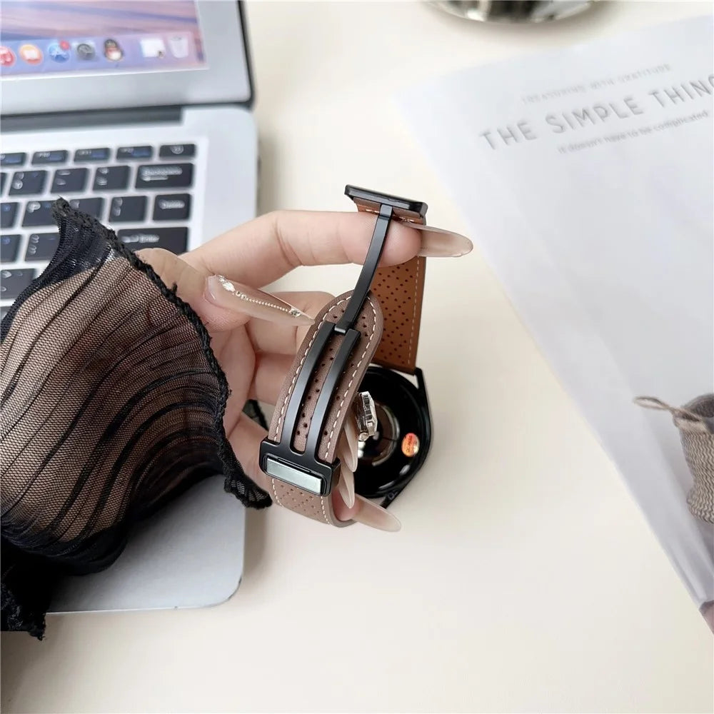 18mm Replacement Strap for Huawei Watch GT 5 41mm / 4 41mm Magnetic Buckle Genuine Leather Watch Band with Multi Hole - White - 2