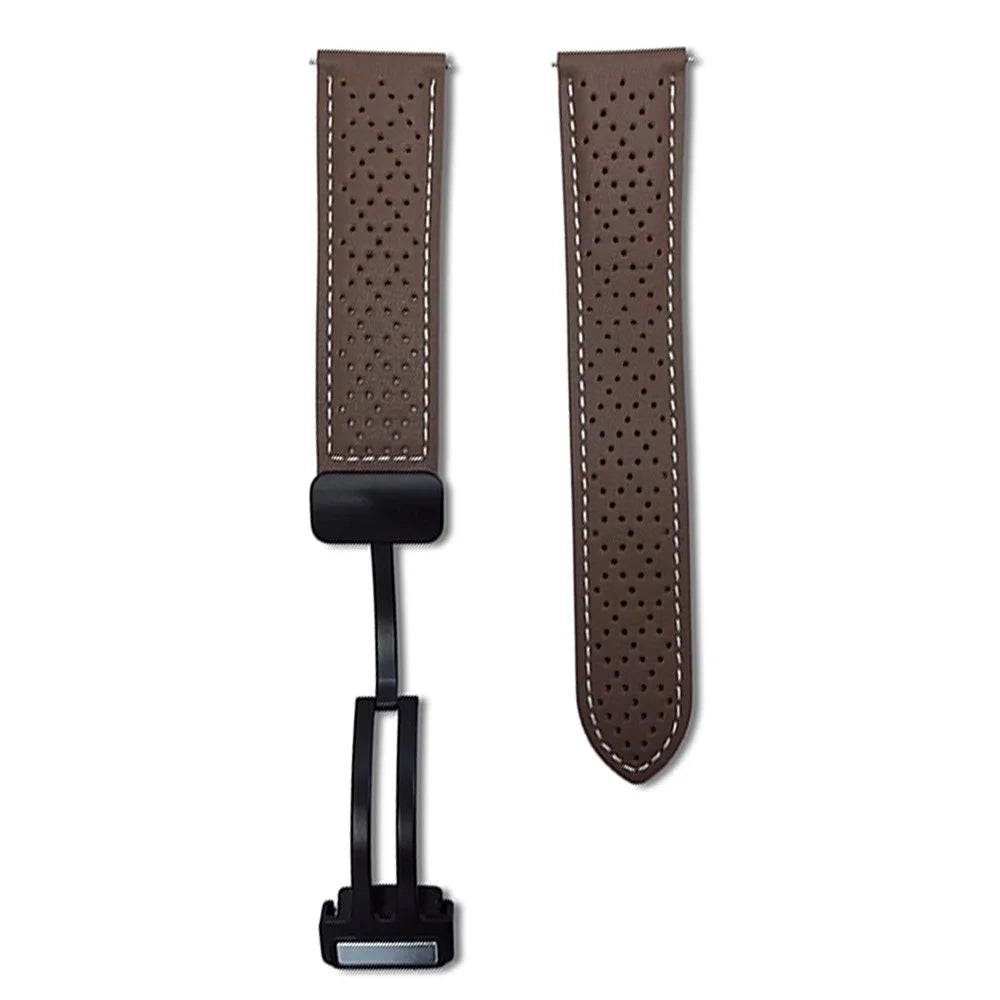 22mm Replacement Strap for Huawei Watch GT 5 46mm Magnetic Buckle Genuine Leather Watch Band with Multi Hole - Brown - 1