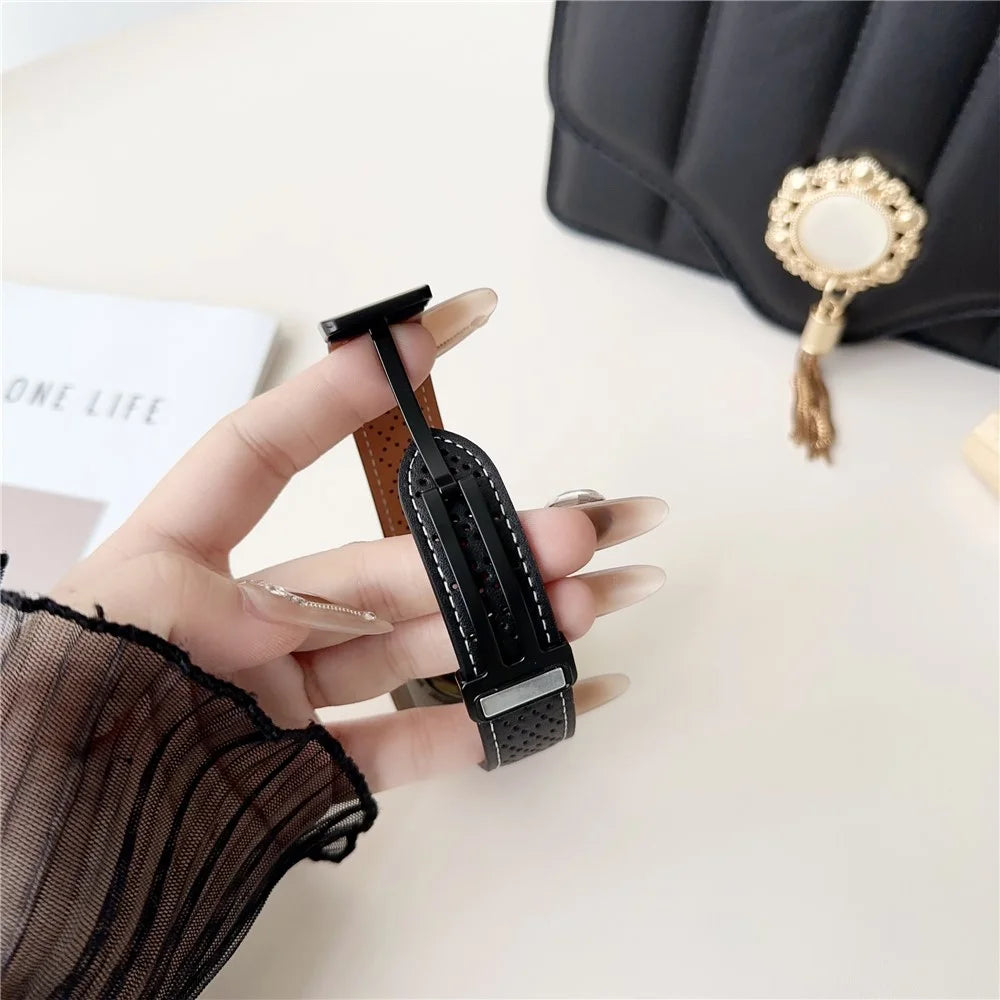 Replacement Strap for Apple Watch Series 11 10 42mm / 9 8 7 41mm / SE3 SE2 SE 6 5 4 40mm / 3 2 1 38mm Magnetic Buckle Genuine Leather Watch Band - White - 2