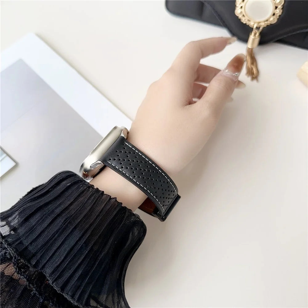 Replacement Strap for Apple Watch Series 11 10 42mm / 9 8 7 41mm / SE3 SE2 SE 6 5 4 40mm / 3 2 1 38mm Magnetic Buckle Genuine Leather Watch Band - White - 3